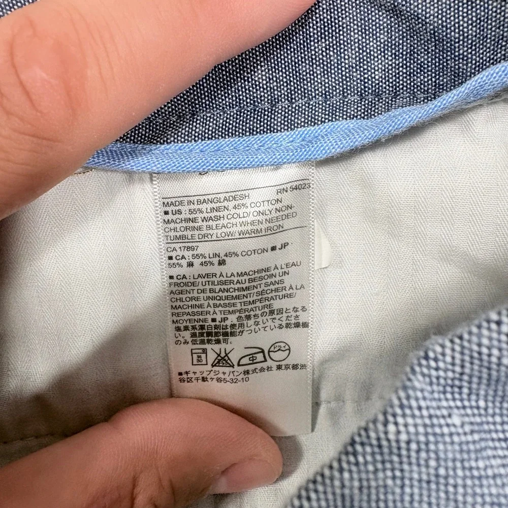 Banana Republic Aiden Chino Pants Mens 35x30 Blue Grey Linen Cotton Blend Slim